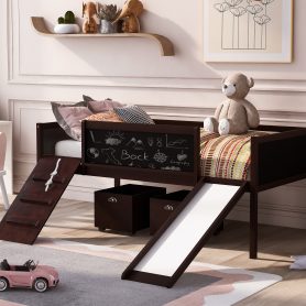 Twin Size Loft Bed Wood Bed With Two Storage Boxes