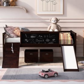 Twin Size Loft Bed Wood Bed With Two Storage Boxes