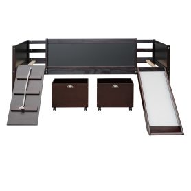 Twin Size Loft Bed Wood Bed With Two Storage Boxes