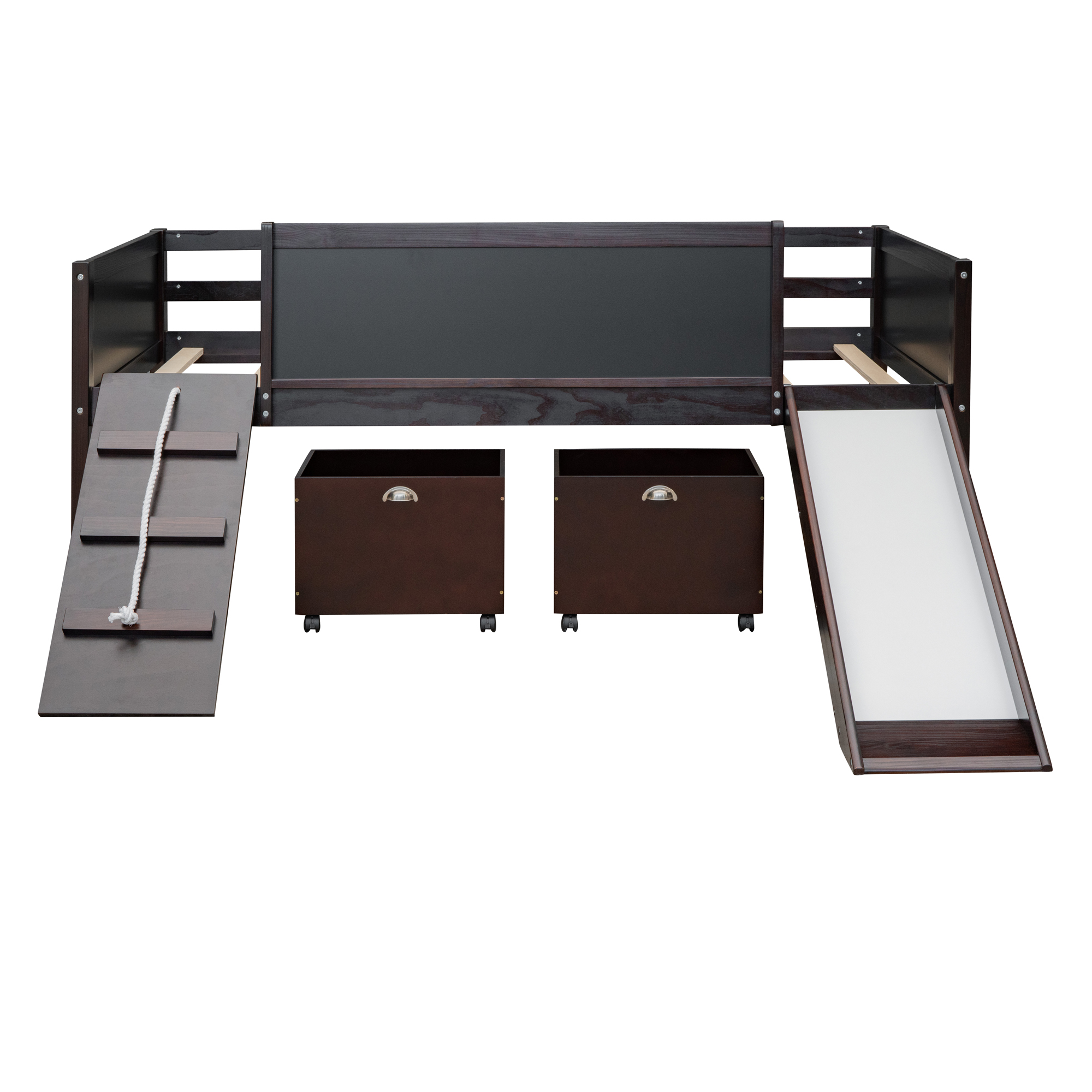 Twin Size Loft Bed Wood Bed With Two Storage Boxes