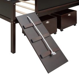 Twin Size Loft Bed Wood Bed With Two Storage Boxes