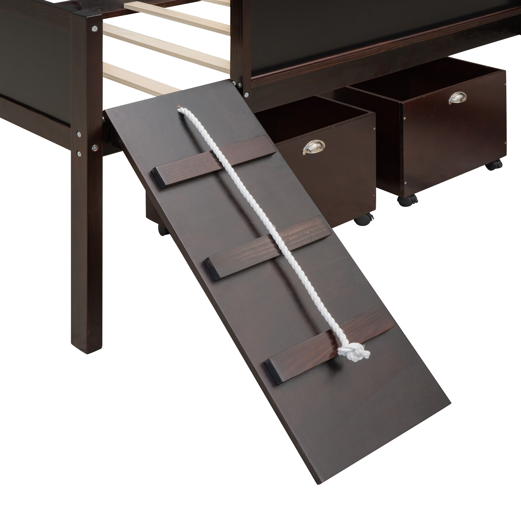 Twin Size Loft Bed Wood Bed With Two Storage Boxes