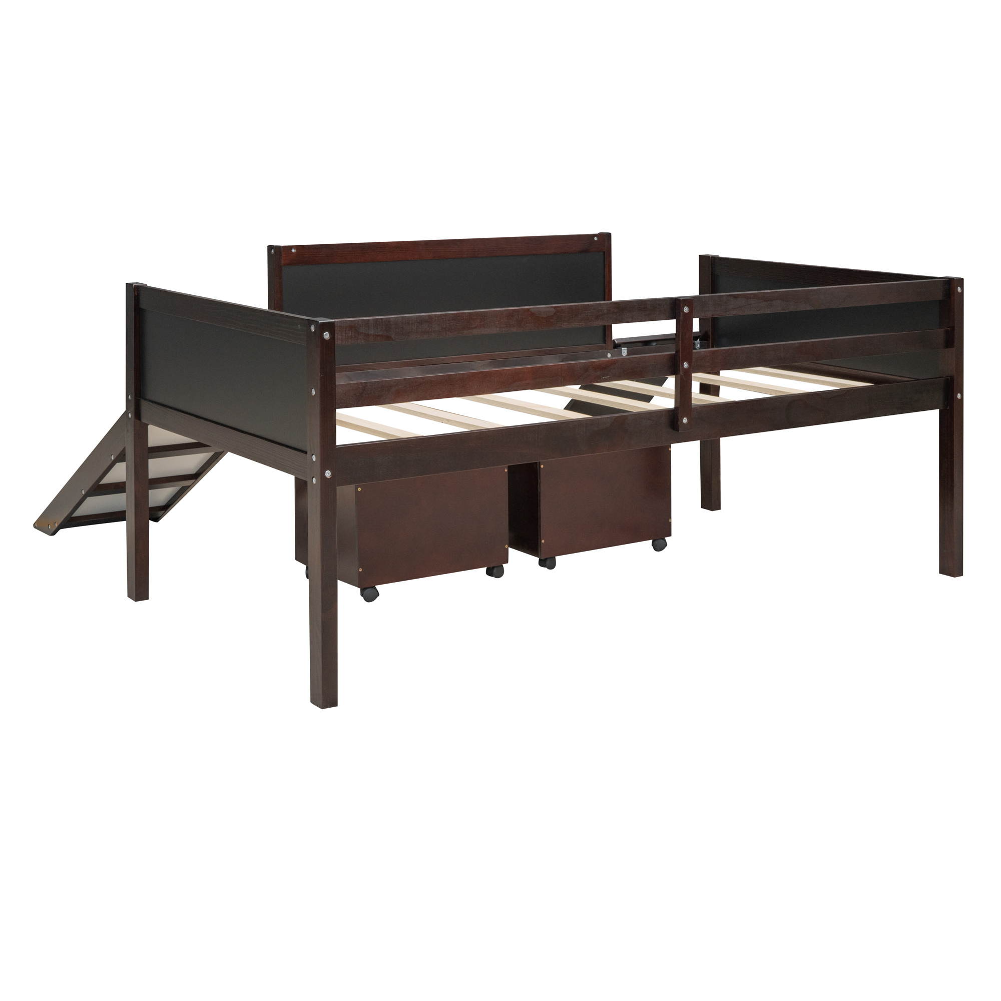 Twin Size Loft Bed Wood Bed With Two Storage Boxes