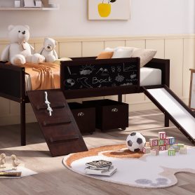 Twin Size Loft Bed Wood Bed With Two Storage Boxes