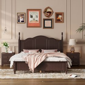 Retro Style Queen Size Wood Platform Bed Frame
