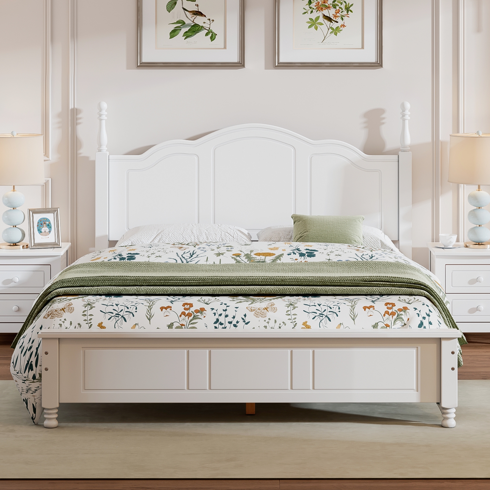 Retro Style Queen Size Wood Platform Bed Frame