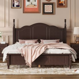 Retro Style Queen Size Wood Platform Bed Frame