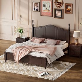Retro Style Queen Size Wood Platform Bed Frame