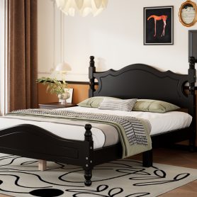 Retro Style Full Size Wood Platform Bed Frame