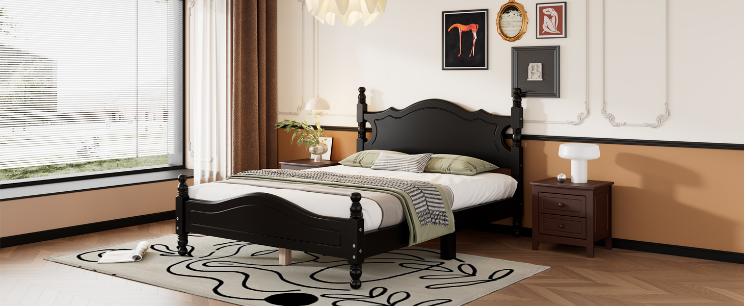 Retro Style Full Size Wood Platform Bed Frame