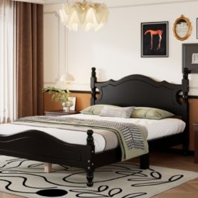 Retro Style Full Size Wood Platform Bed Frame