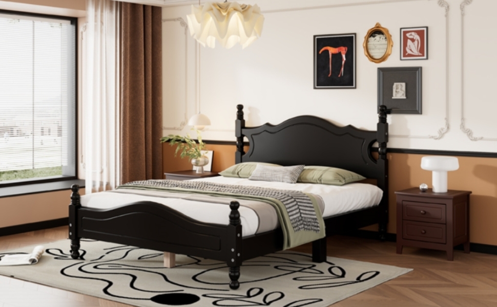 Retro Style Full Size Wood Platform Bed Frame