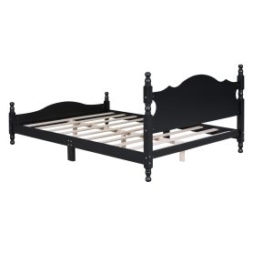 Retro Style Queen Size Wood Platform Bed Frame With Wooden Slat Support