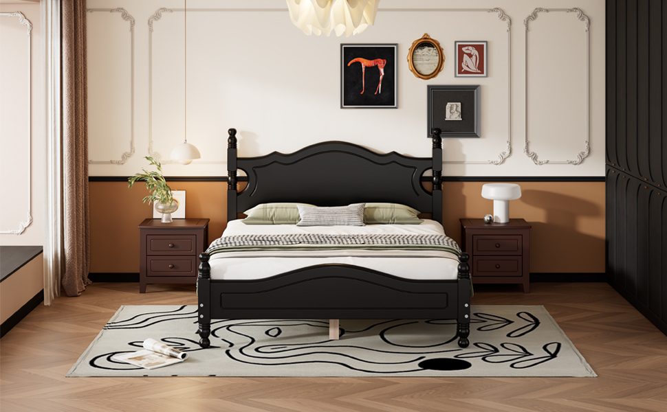 Retro Style Full Size Wood Platform Bed Frame