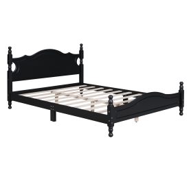 Retro Style Queen Size Wood Platform Bed Frame With Wooden Slat Support