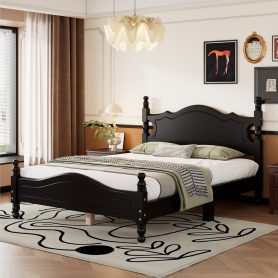 Retro Style Full Size Wood Platform Bed Frame