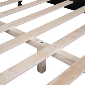 Retro Style Queen Size Wood Platform Bed Frame With Wooden Slat Support