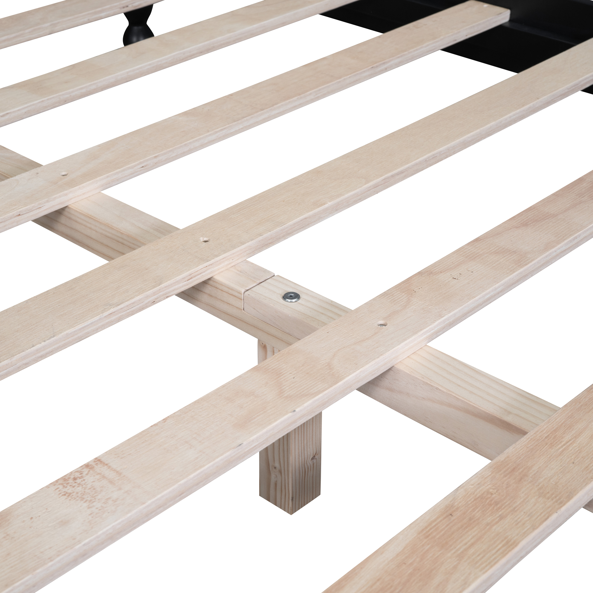 Retro Style Queen Size Wood Platform Bed Frame With Wooden Slat Support