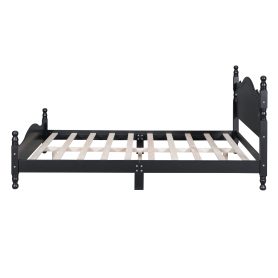 Retro Style Queen Size Wood Platform Bed Frame With Wooden Slat Support