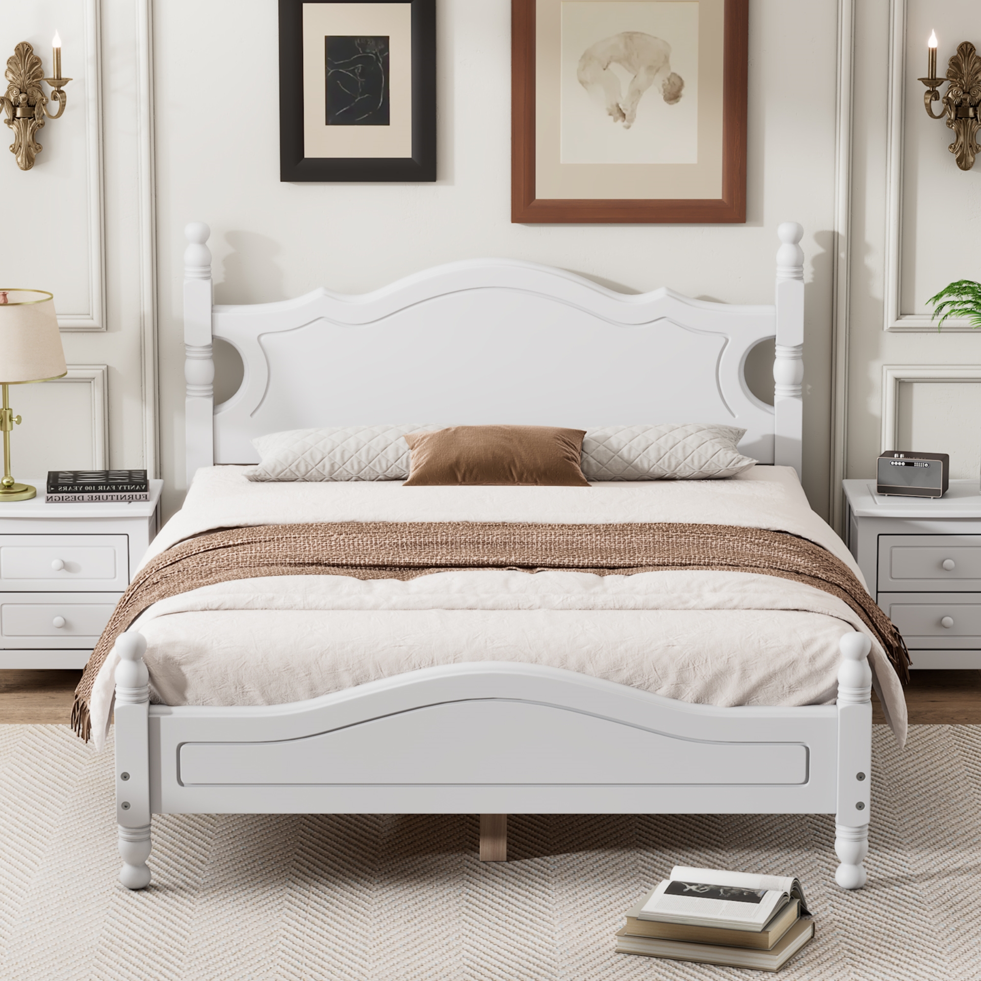 Retro Style Full Size Wood Platform Bed Frame