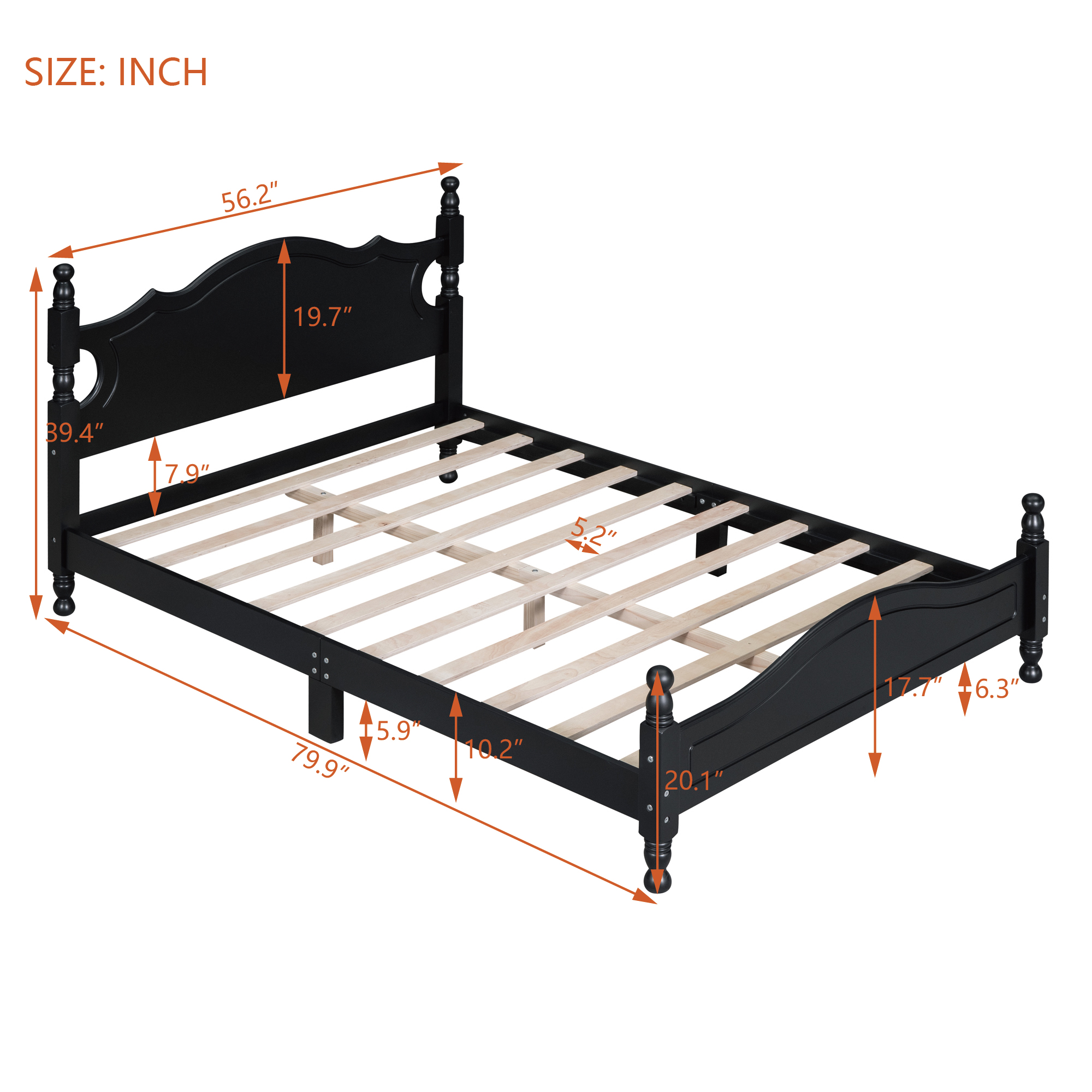 Retro Style Full Size Wood Platform Bed Frame