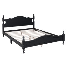 Retro Style Queen Size Wood Platform Bed Frame With Wooden Slat Support