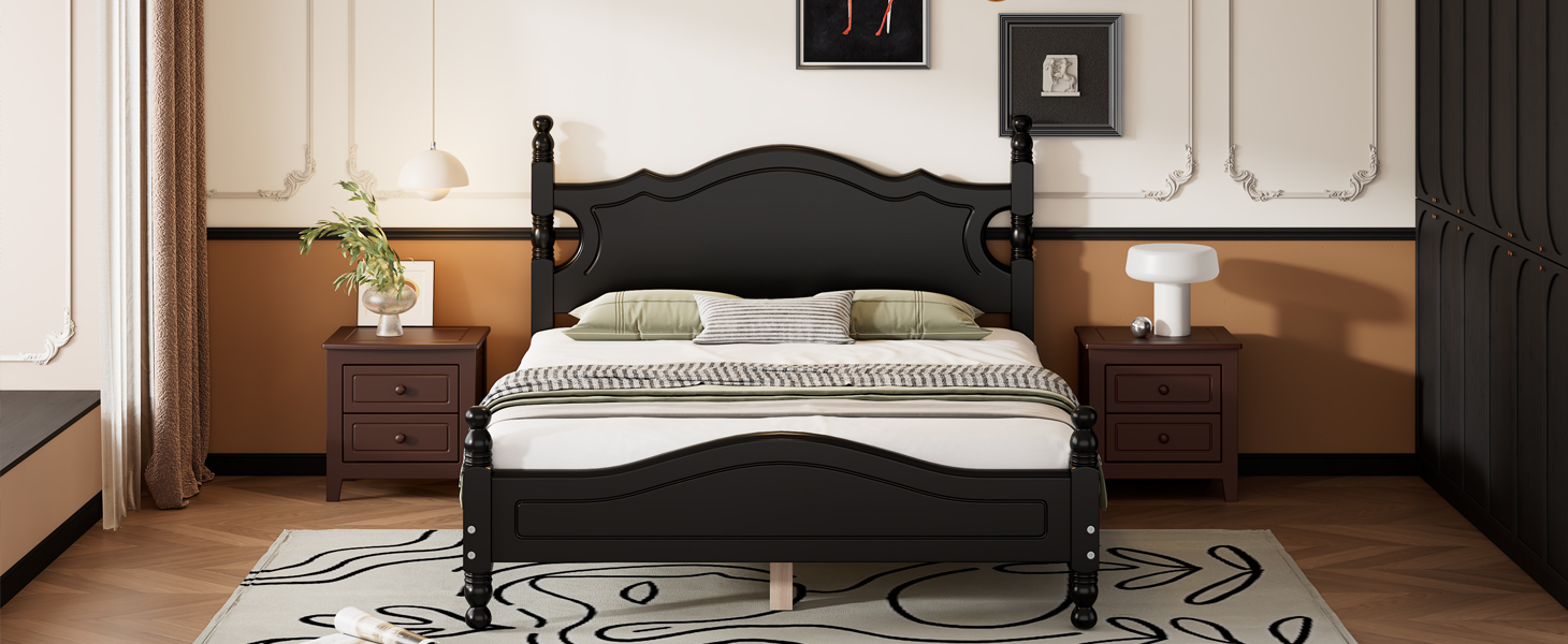 Retro Style Full Size Wood Platform Bed Frame