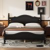 Retro Style Queen Size Wood Platform Bed Frame With Wooden Slat Support