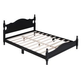Retro Style Queen Size Wood Platform Bed Frame With Wooden Slat Support