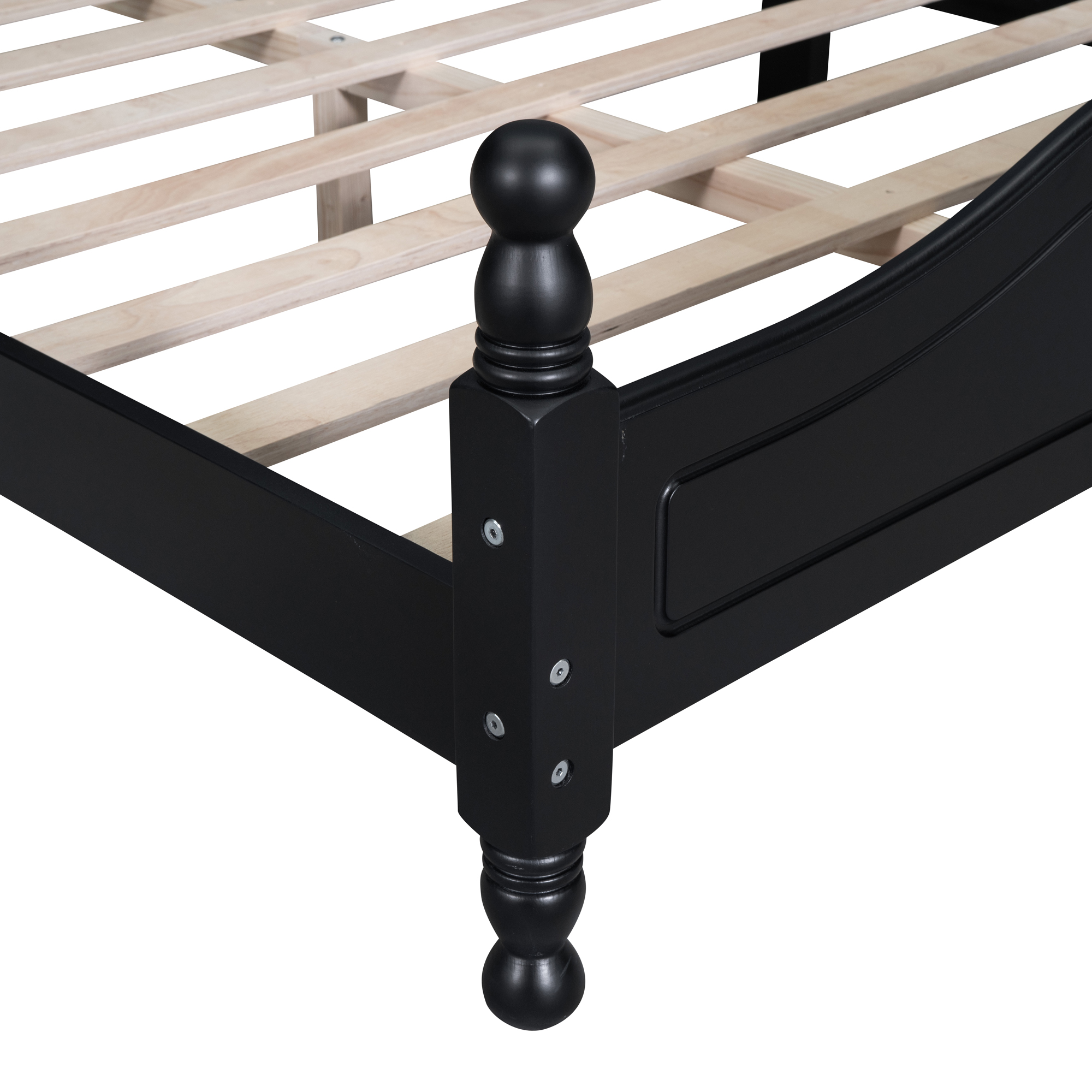 Retro Style Queen Size Wood Platform Bed Frame With Wooden Slat Support