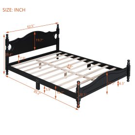 Retro Style Queen Size Wood Platform Bed Frame With Wooden Slat Support