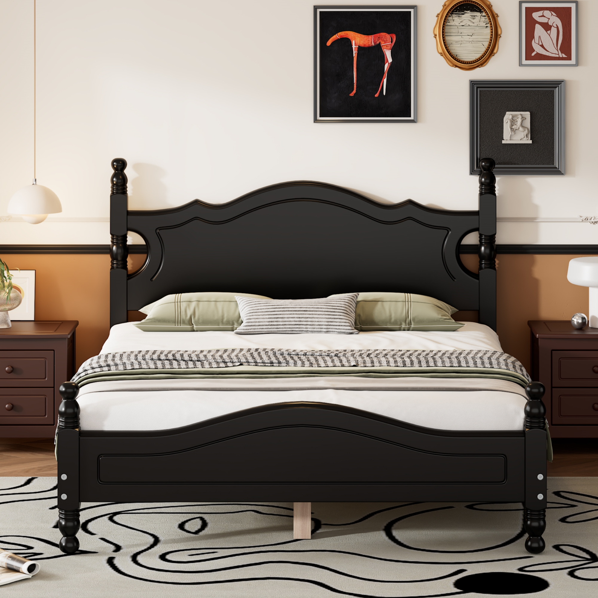 Retro Style Full Size Wood Platform Bed Frame