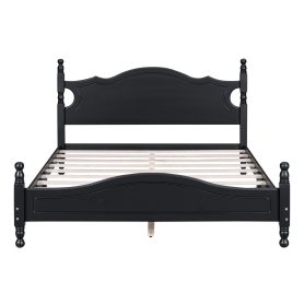 Retro Style Queen Size Wood Platform Bed Frame With Wooden Slat Support