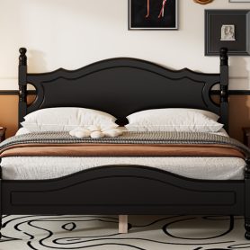Retro Style Queen Size Wood Platform Bed Frame With Wooden Slat Support