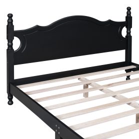 Retro Style Queen Size Wood Platform Bed Frame With Wooden Slat Support