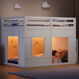 Full Size Loft Bed with Storage Stairs & Built-in LED Lights