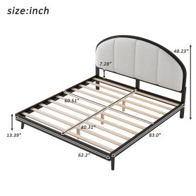 Queen Size Upholstered Platform Bed Frame With Linen Headboard