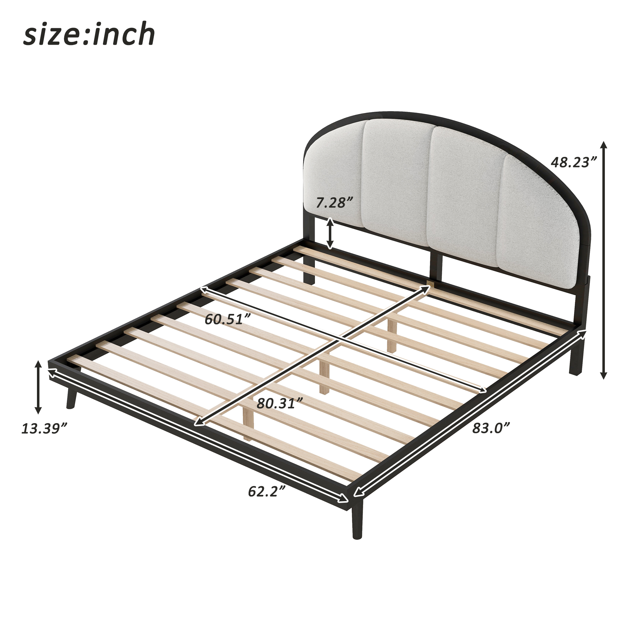 Queen Size Upholstered Platform Bed Frame With Linen Headboard