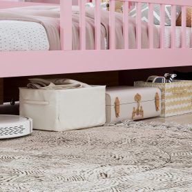 Twin Size Bed with Headboard Storage Rack, Two Under-Bed Drawers, Three-Side Guardrails for Safety and Securit