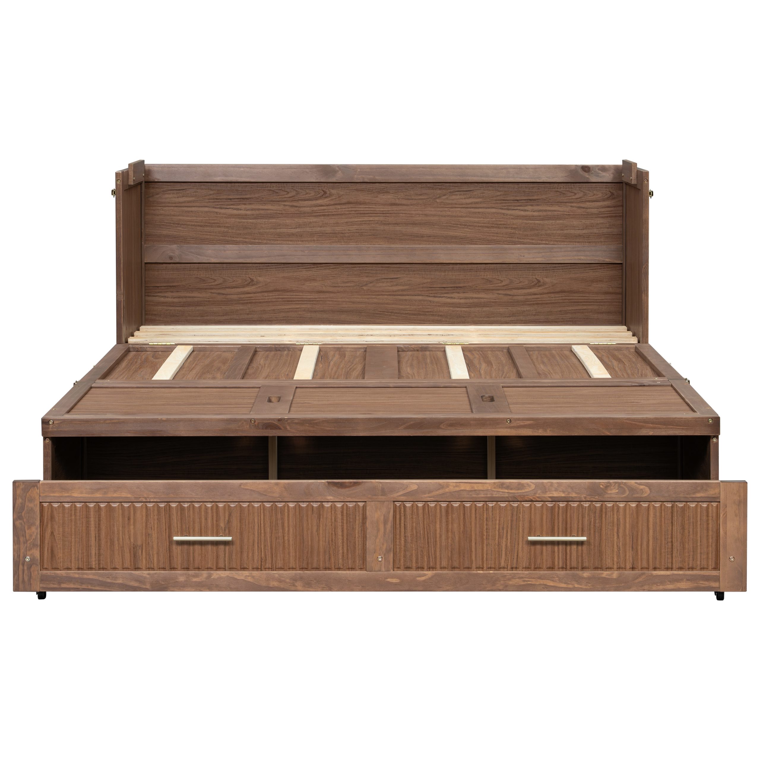 Pine Wood Cabinet Bed with Charging Station and Ripple Decoration Panels