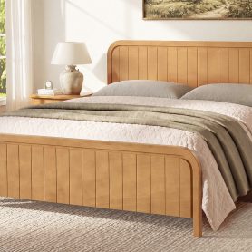 Wood King Bed Frame With Headboard, Noise-free Design, No Box Spring Needed
