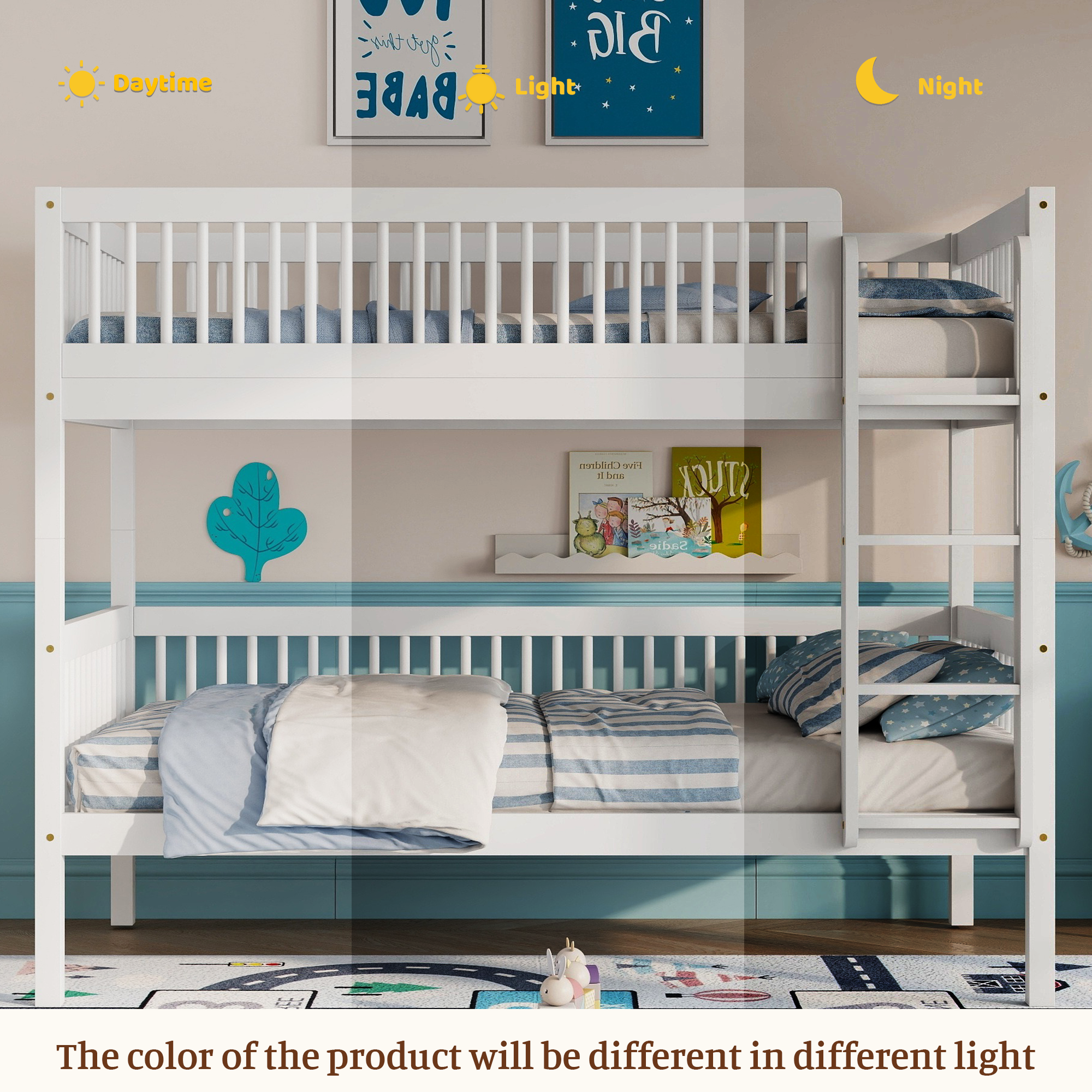Twin Over Twin Pine Wood Bunk Bed With 2 Drawers, Convertible into 2 Twin Beds
