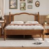 Full Size Wooden Platform Bed with Natural Rattan Headboard
