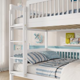 Twin Over Twin Pine Wood Bunk Bed With 2 Drawers, Convertible into 2 Twin Beds