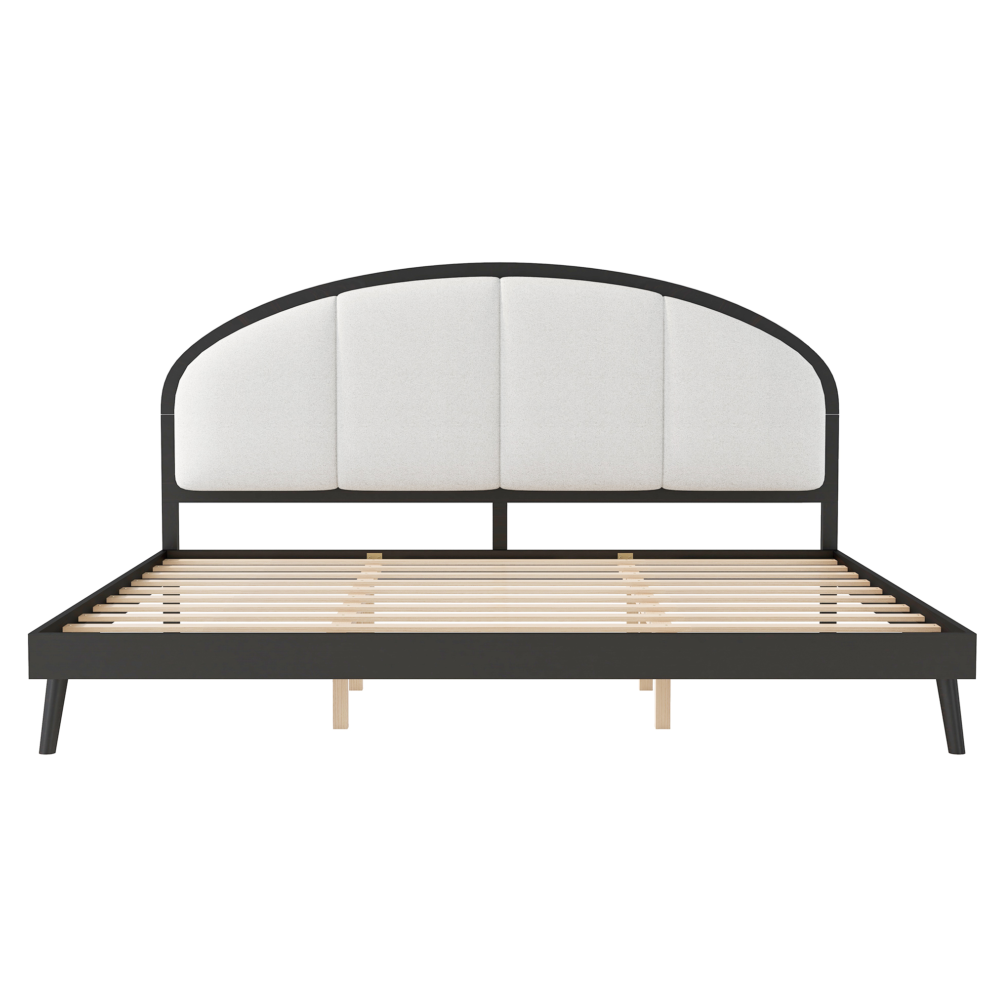 King Size Upholstered Platform Bed Frame With Linen Headboard