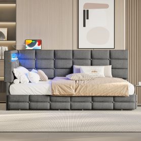 Upholstered Twin Size Daybed with Storage 2 Drawers and Charging Station