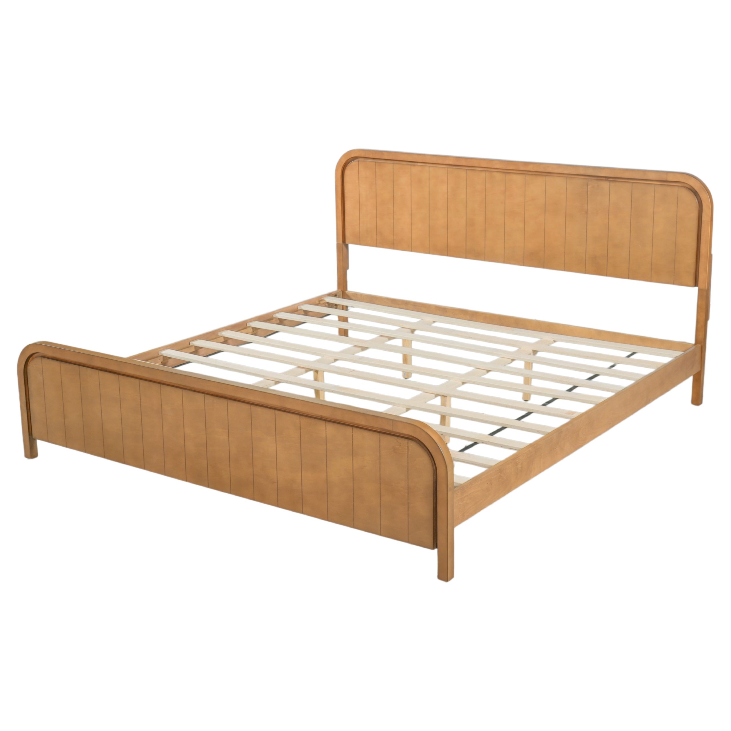 Wood King Bed Frame With Headboard, Noise-free Design, No Box Spring Needed