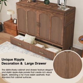 Pine Wood Cabinet Bed with Charging Station and Ripple Decoration Panels
