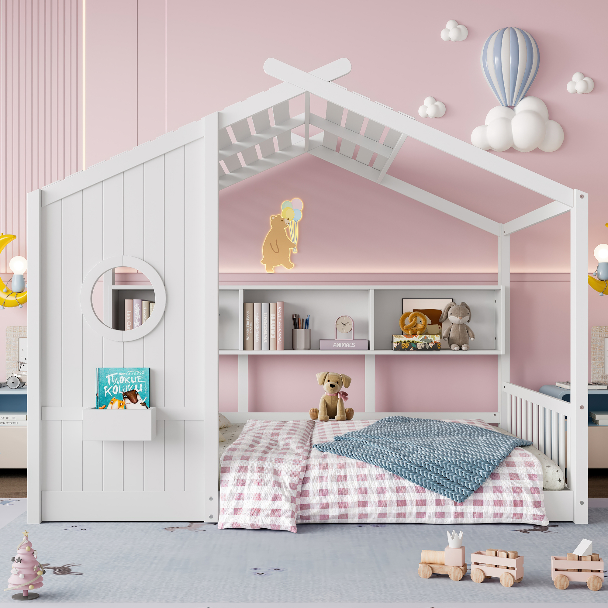 Full Size Floor House Bed for Toddler, Kids