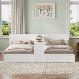 Twin Platform Bed Frame Set with Adjustable Storage Desk